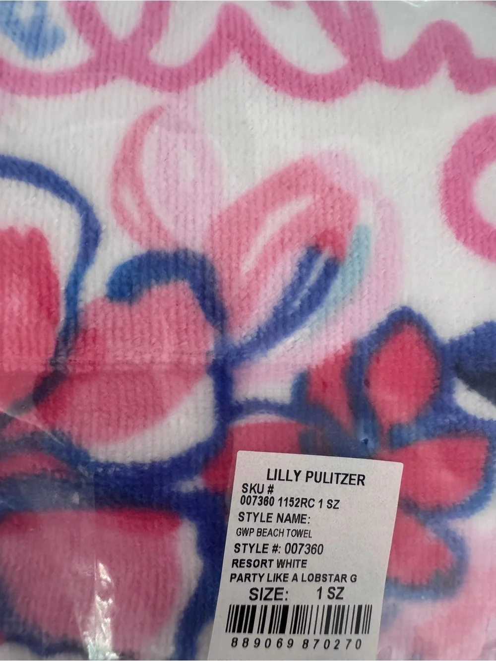 NWT Lilly Pulitzer Beach Towel Resort White Party Like A Lobstar